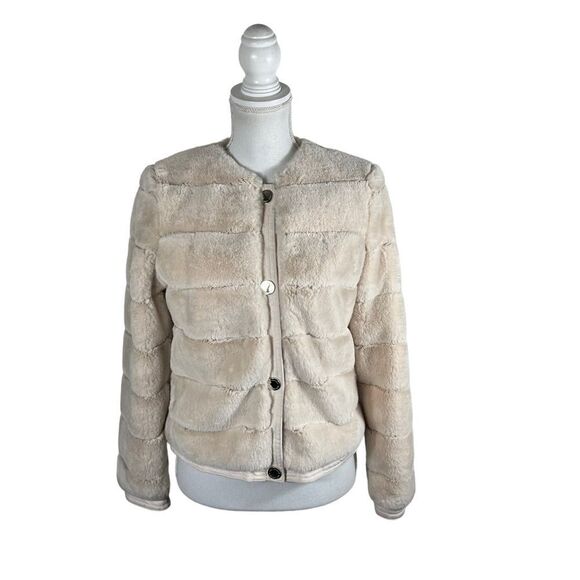 Karl Lagerfeld Paris Faux Fur Jacket in Oyster - Picture 2 of 10